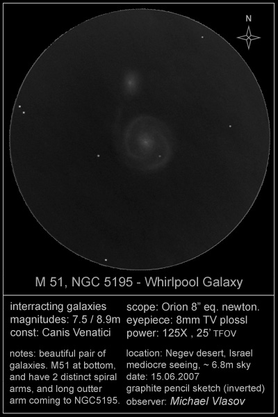 whirlpool galaxy sketch - m51, ngc5195
